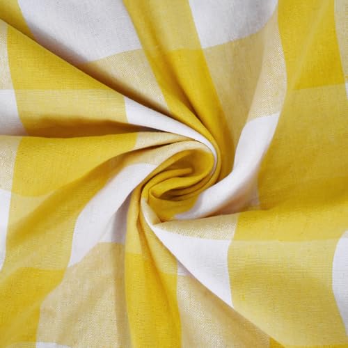 Yellow and White Short Curtains For Windows Treatment Buffalo Check Plaid Valances Gingham 2 Pack Tiers Rod Pocket Decor Small Curtains Over Sink For Kitchen (34"W x 10"L (Pack of 2) / Yellow and White)