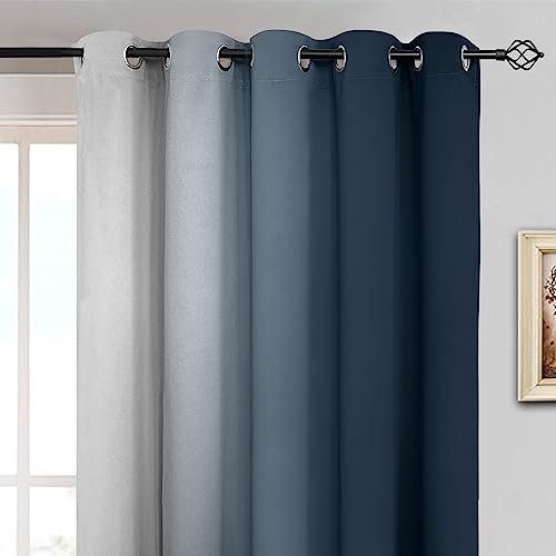 Ombre Curtains Navy Blue and Greyish White for Living Room (62"W x 84"L (Pack of 2) / Navy Blue)
