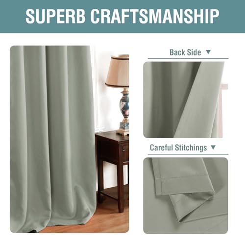 Blackout Curtain for Living Room Thermal Insulated Window Treatment Curtain Extra Long 108 inch Length Energy Saving Solid Grommet Top Blackout Drape (52"W x 108"L (Pack of 1) / Light Sage)