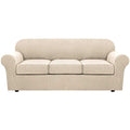 4 Piece Stretch Couch Covers for 3 Cushion Couch Sofa Furniture Slipcovers Feature Upgraded Thicker Jacquard Fabric (Large / Natural)