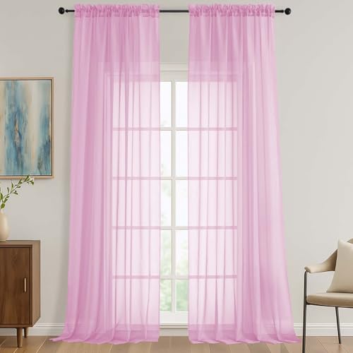 Sheer Light Pink Curtains 108 Inches Long 2 Panels Set (Light Pink / 59"W x 108"L (Pack of 2))