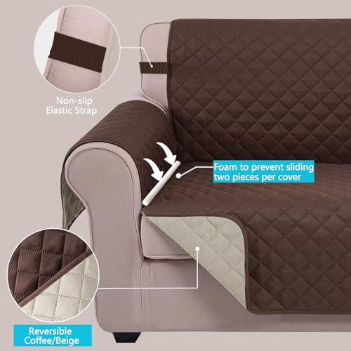 Loveseat Sofa Cover for 2 Cushion Couch (Coffee/Beige / 54"loveseat-medium)