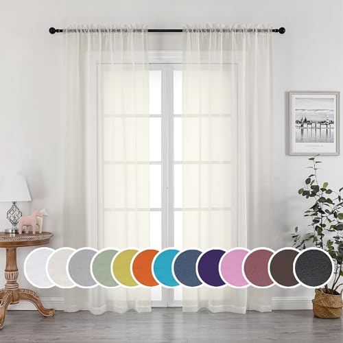 Sheer Curtains 63 inch Length (Ivory / 42"W x 63"L (Pack of 2))