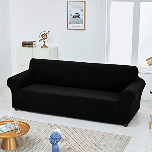 Stretch Loveseat Couch Cover Slipcover (Black / Medium（55"-78"))