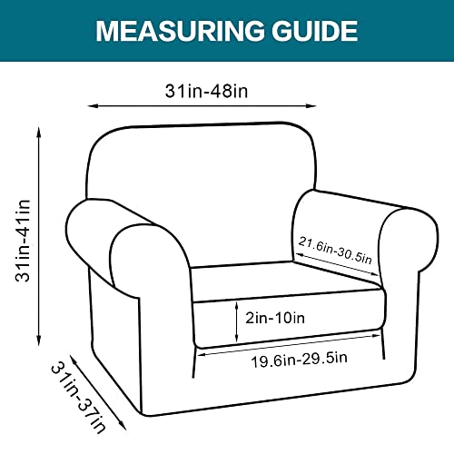 2 Piece Chair Covers Armchair Slipcovers for Living Room Armchair Sofa Cover with Individual Cushion Covers Feature Jacquard Fabric (Armchair (1 Cushion) / Cream)