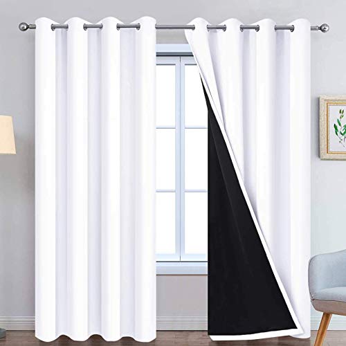 Pure White 100% Blackout Curtains 96 Inches Long 52" Wide 2 Panel (52"W x 96"L (Pack of 2) / Pure White)