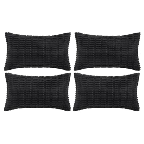 4 Packs Decorative Throw Pillow Covers for Living Room Couch Bed (20" x 12" (Pack of 4) / Black)