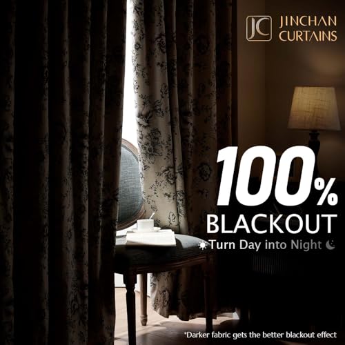 Floral Linen Blackout Curtains for Bedroom 63 Inches Long (Black / 50"W x 63"L (Pack of 2))