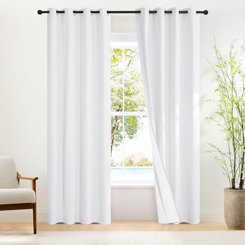 White Blackout 80 inch Curtains for Doorway (100% Blackout White / 52"W x 80"L (Pack of 2))