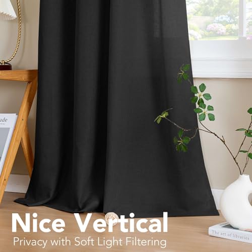 Living Room Linen Curtains Home Decorative Nickel Grommet Curtains Privacy Added Energy Saving Light Filtering Window Treatments Panels for Bedroom (52"W x 72"L (Pack of 2) / Heather Black)