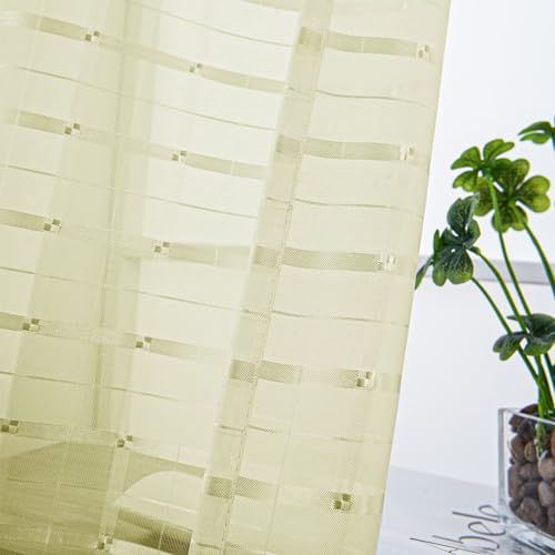 Check Sheer Curtains 84 Inches 2 Panels Set (Check - Sage Green / 52"W x 84"L (Pack of 2))