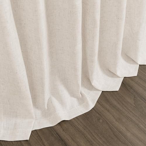Beige Linen Curtains 90 Inches Long for Living Room Back Tab and Rod Pocket Semi Sheer Privacy Curtains Farmhouse Linen Cotton Textured Curtain for Bedroom 70x90 (70"W x 90"L (Pack of 2) / Linen)