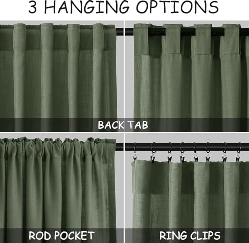 Short Linen Curtains 36 Inch Length for Kitchen Windows Over Sink Olive Green Light Filtering Back Tab and Rod Pocket Neutral Curtains for Cafe Basement 30 x 36 Inch (30"W x 36"L (Pack of 2) / Loden)