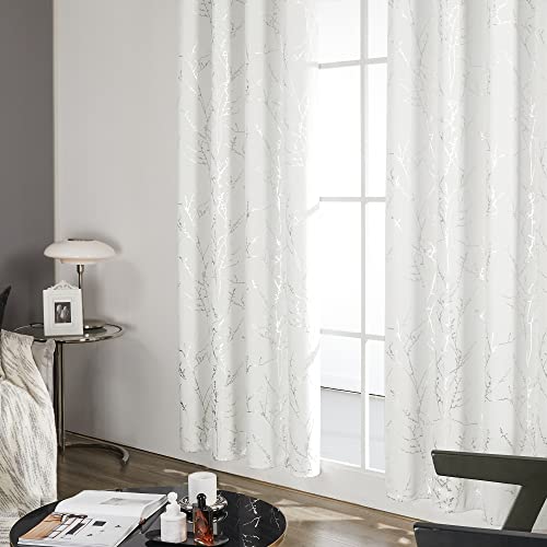 Living Room Curtains 84 Inches Long (Pure White/Tree Branch / 52"W x 84"L (Pack of 2))