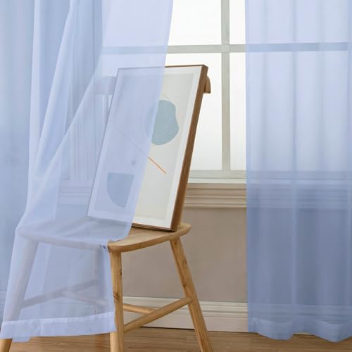 Short Sheer Curtains for Bedroom Living Room 54 Inch Length 2 Panels Set (Demin / 42"W x 54"L (Pack of 2))