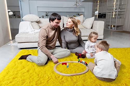 Area Rugs Fluffy Living Room Carpets for Kids Bedroom 4x5.3 (Yellow / 4' x 5.3' (Rectangular))