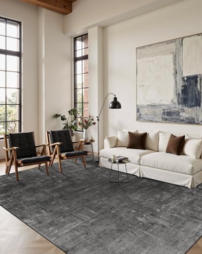 Washable 6x9 Area Rugs for Living Room Modern Abstract Rug (Ink / 6' x 9' (Rectangular))