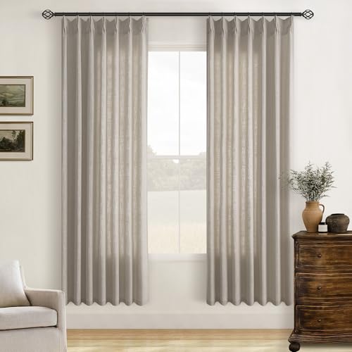 Burlywood Birch 72 Inch Pinch Pleated Linen Semi Sheer Curtains 2 Panels (Burlywood Birch / 40"W x 72"L (Pack of 2))