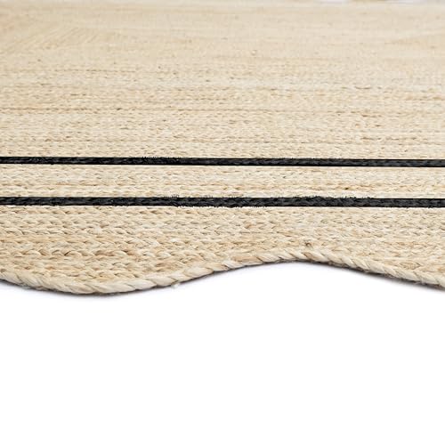 Wave Scalloped Jute Rug Entryway Natural Boho Area Rug Black 5'x8' (5'x8' / Black)
