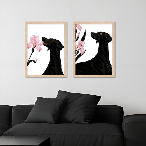 Leaf&Lre Framed Dog Wall Art Canvas Print (Dogs and Iris / 8x10Inch)