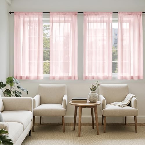 Blush Pink Sheer Curtains 63 Inches Long 4 Panels 42 x 63 Inches (42"W x 63"L (Pack of 4) / Blush Pink)