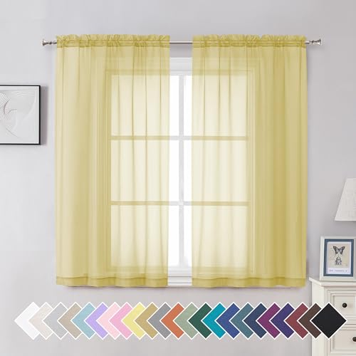 Yellow Sheer Curtains 54 Inch Length 2 Panels Set (42"W x 54"L (Pack of 2) / Yellow)