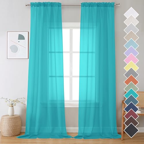 2 Panels Sheer Curtains 108 Inches Long (Turquoise / 42"W x 108"L (Pack of 2))