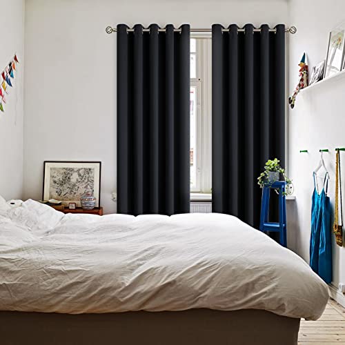 Black Blackout Curtains for Living Room 84 Inch Long (Black / 70"W x 84"L (Pack of 2))