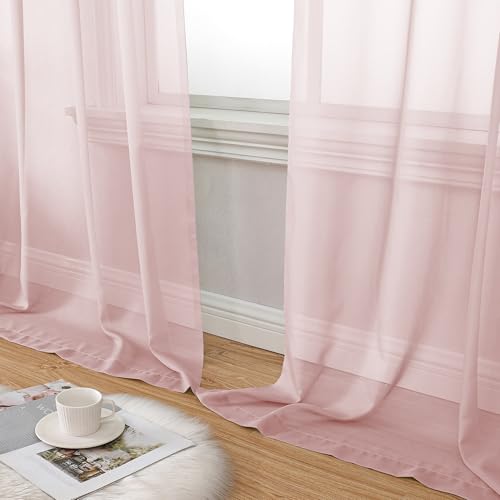 Blush Pink Sheer Curtains 45 Inch Length 2 Panels Set (42"W x 45"L (Pack of 2) / Blush Pink)
