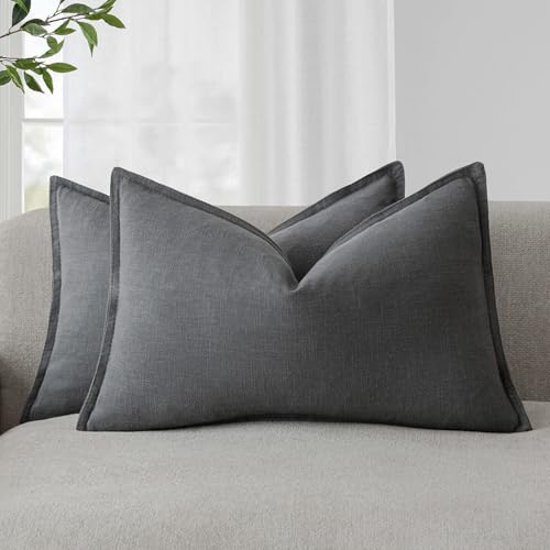 Decorative Linen Lumbar Throw Pillow Covers 12x20 Inch Grey (20" x 12" (Pack of 2) / Grey)