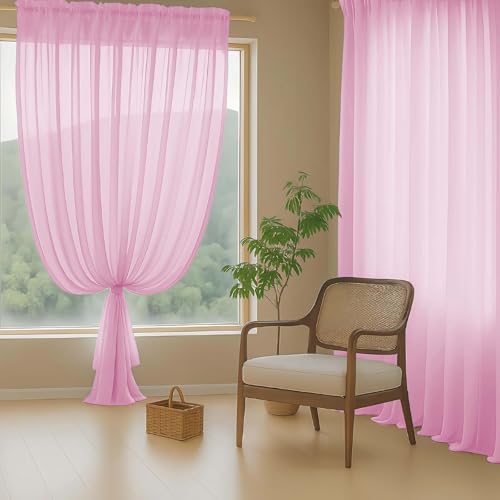 Light Pink Sheer Curtains 63 Inch Length 2 Panels (42"W x 63"L (Pack of 2) / Light Pink)