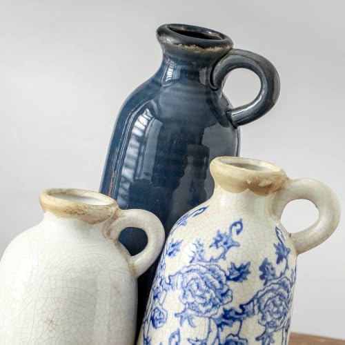 Ceramic Vase Set of 3 with Handle (010 - Vintage Blue)