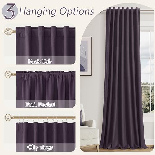 100% Blackout Curtains 102 Inch Length 2 Panels Set for Living Room Bedroom Back Tab Thermal Insulated Black Out Linen Drapes Room Darkening Window Curtains 102 Inches Long (Plum / 52"W x 102"L (Pack of 2))