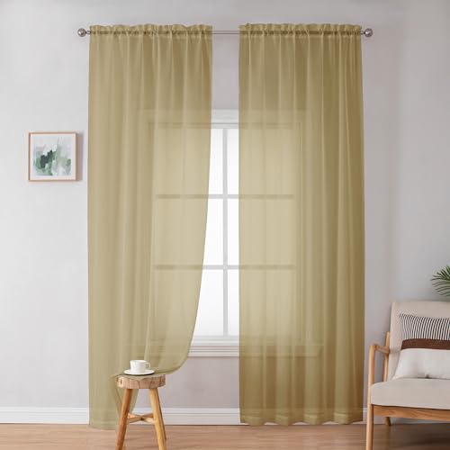 Gold Sheer Curtains 84 Inch Length 2 Panels Set (Gold / 42"W x 84"L (Pack of 2))