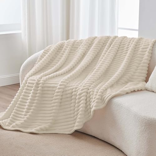 Ribbed Twin Blanket for Couch & Bed (Beige / Twin(60"x80"))