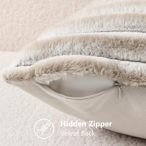 Fall Faux Fur Throw Pillow Covers 22x22 Set of 2 Beige White (Beige White / 22" x 22" (Pack of 2))