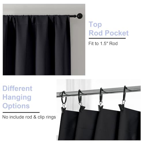 Ava Halloween Black Short Blackout Curtains for Bedroom 54 Inches Long 2 Panels Set (Black / 40"W x 54"L (Pack of 2))