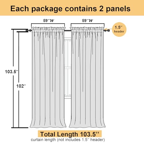 Ivory Sheer Curtains 102 Inches Long 2 Pcs (Ivory / 59"W x 102"L (Pack of 2))
