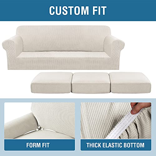 4 Piece Stretch Sofa Covers for 3 Cushion Couch Covers for Living Room Furniture Slipcovers (X-Large / Ivory)
