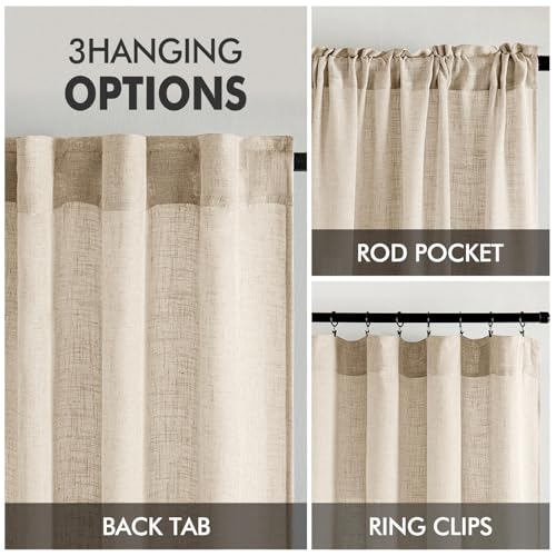 Light Taupe Linen Curtains 52x108 Inches Long 2 Panels for Bedroom (52"W x 108"L (Pack of 2) / Light Taupe)