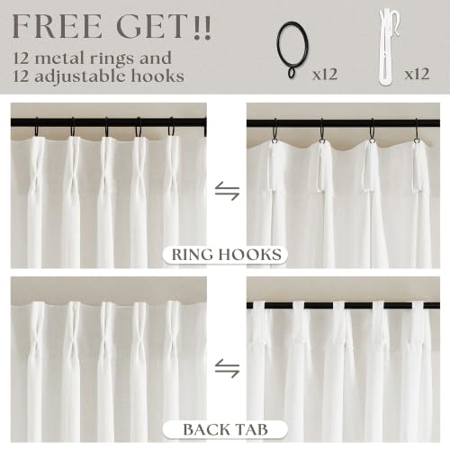 Beige White Pinch Pleated 102 Inch Long Curtains 100 Inch Wide (Beige White / 100"W x 102"L (Pack of 1))