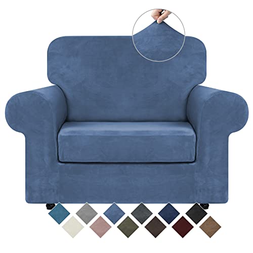 Velvet Stretch 2 Pieces Chair Sofa Slipcovers Washable (Small / Light Blue)
