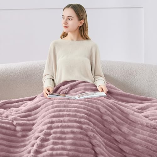 Ribbed Fleece Throw Blanket for Couch (Berry Purple / Throw(50"x60"))