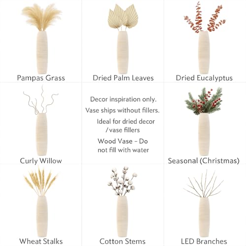 Large Floor Vase 34 inches Mango Wood for Pampas Grass (34 inches / White Wash)