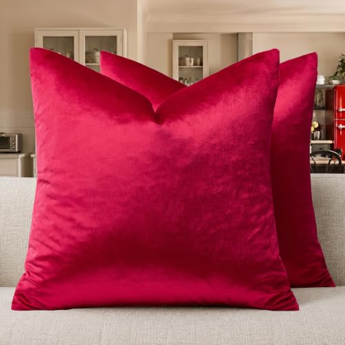 Red Velvet Pillow Covers 18x18 Decorative Pillows Pack of 2 (Red / 18" x 18" (Pack of 2))