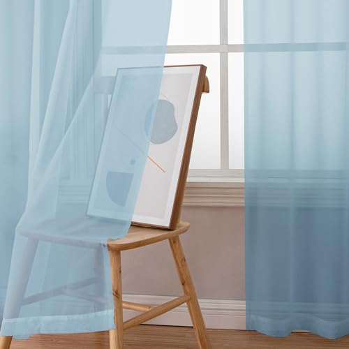 Light Blue Sheer Curtains 96 Inches Long (Sky Blue / 42"W x 96"L (Pack of 2))