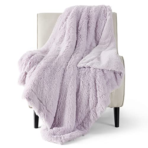 Faux Fur Fluffy Sherpa Throw Blanket Couch Twin Lavender 60"x80" (09- Lavender / Twin (60" X 80"))