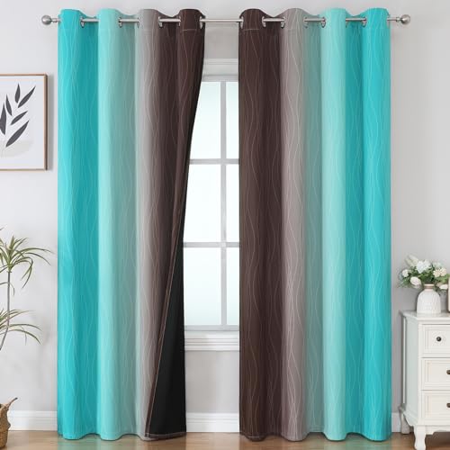 Brown and Teal Ombre Blackout Curtains for Living Room 108 (Teal and Brown / 52"W x 108"L (Pack of 2))