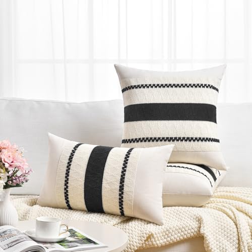 Set of 1 Boho Black Lumbar Decorative Throw Pillow Cover 12x20 Inch for Couch Bed Sofa Chair (20" x 12" (Pack of 1) / Black)