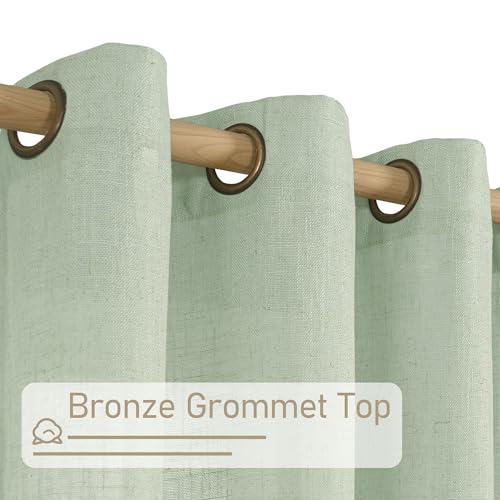 Semi Sheer Linen Curtains 48 Inch Length 2 Panels (34"W x 48"L (Pack of 2) / Fresh Green)